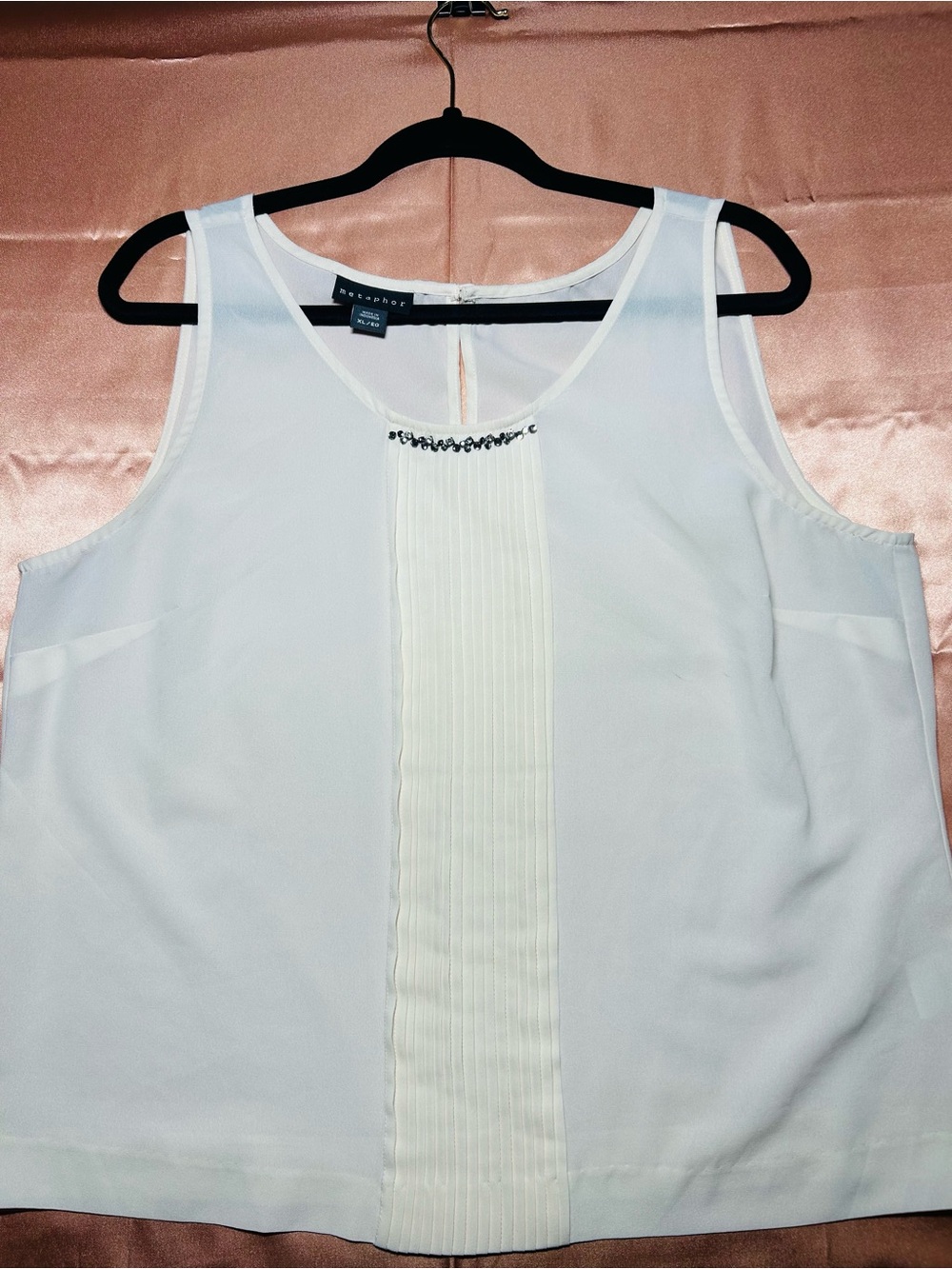 Metaphor White Sleeveless Pleated Front Camisole with Beaded Neckline